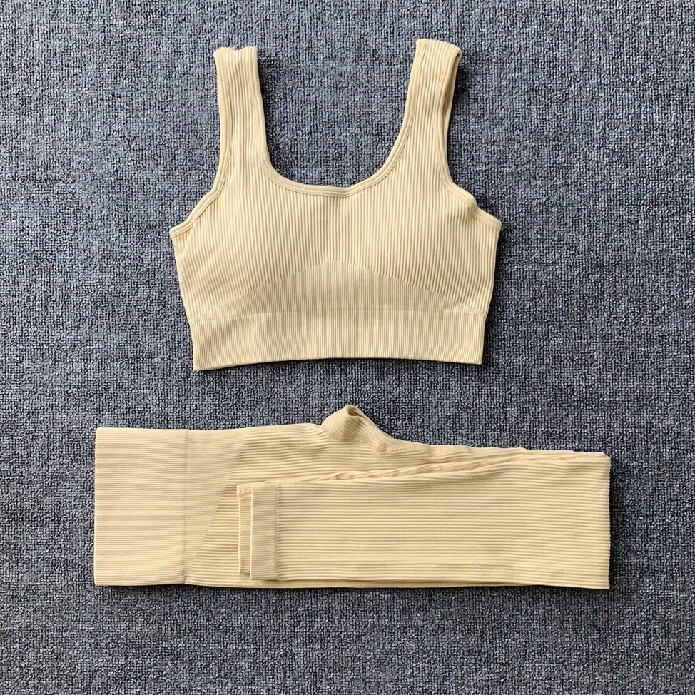 2pcs Thread Yoga Suit Seamless Bra And Butt Lifting