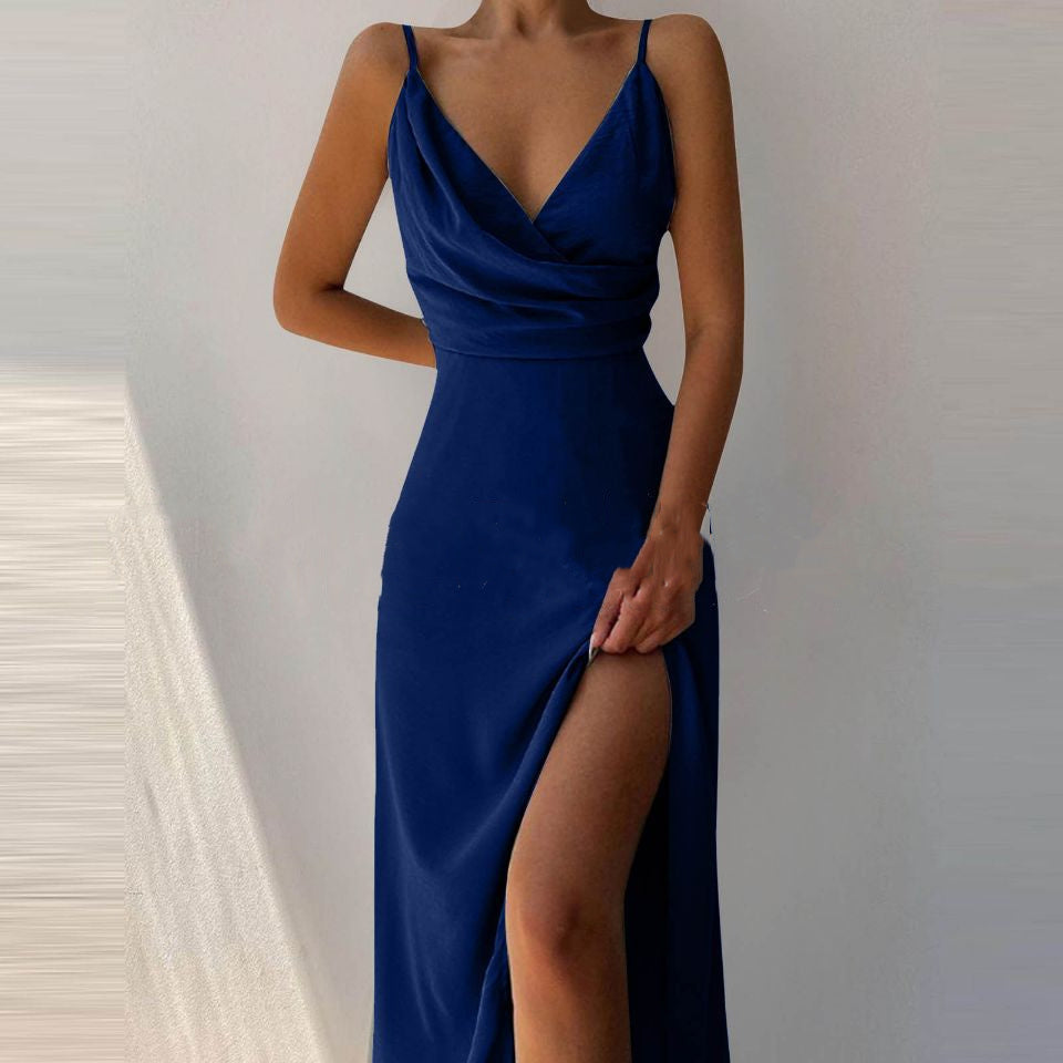 V-neck Slip Dress Low Cut Slit Dress