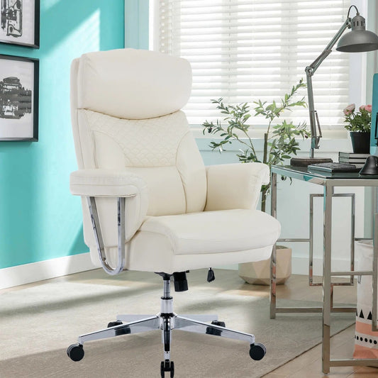 Faux Leather Office Chair With Heavy-duty Base And Oversized Seat Cushion