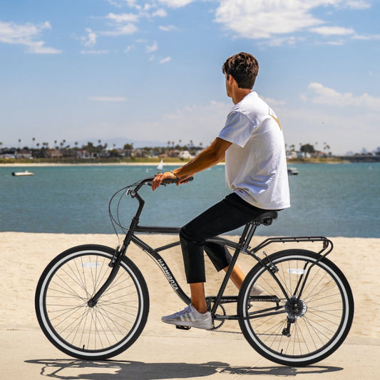 Multifunction 26 Inch 7 Speed Bike, Steel Frame, Upright Comfortable Seat, U-brake, Multi-function Rear Rack, Multicolor, Beach Bikes For Men And Women