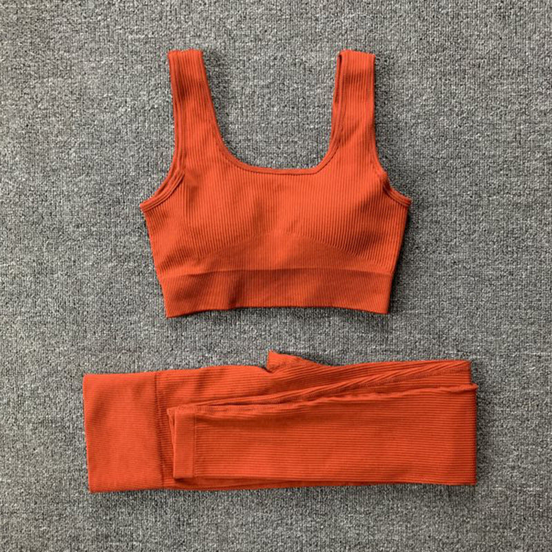 2pcs Thread Yoga Suit Seamless Bra And Butt Lifting