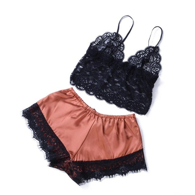 Satin underwear bra shorts set