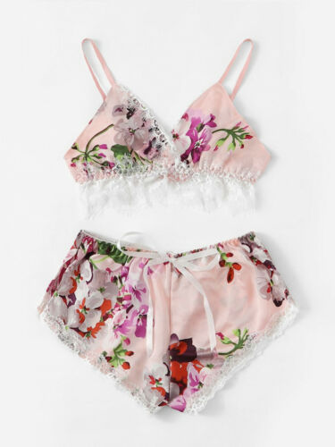 Satin underwear bra shorts set