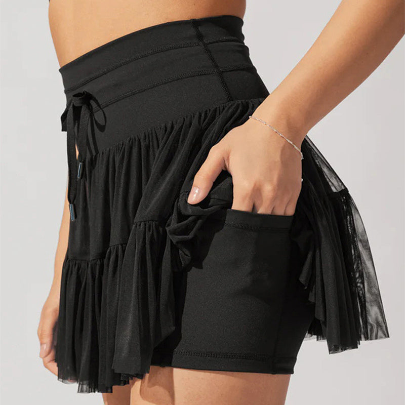 High Waist Dress Lace-up Sports Skirt With Anti-exposure