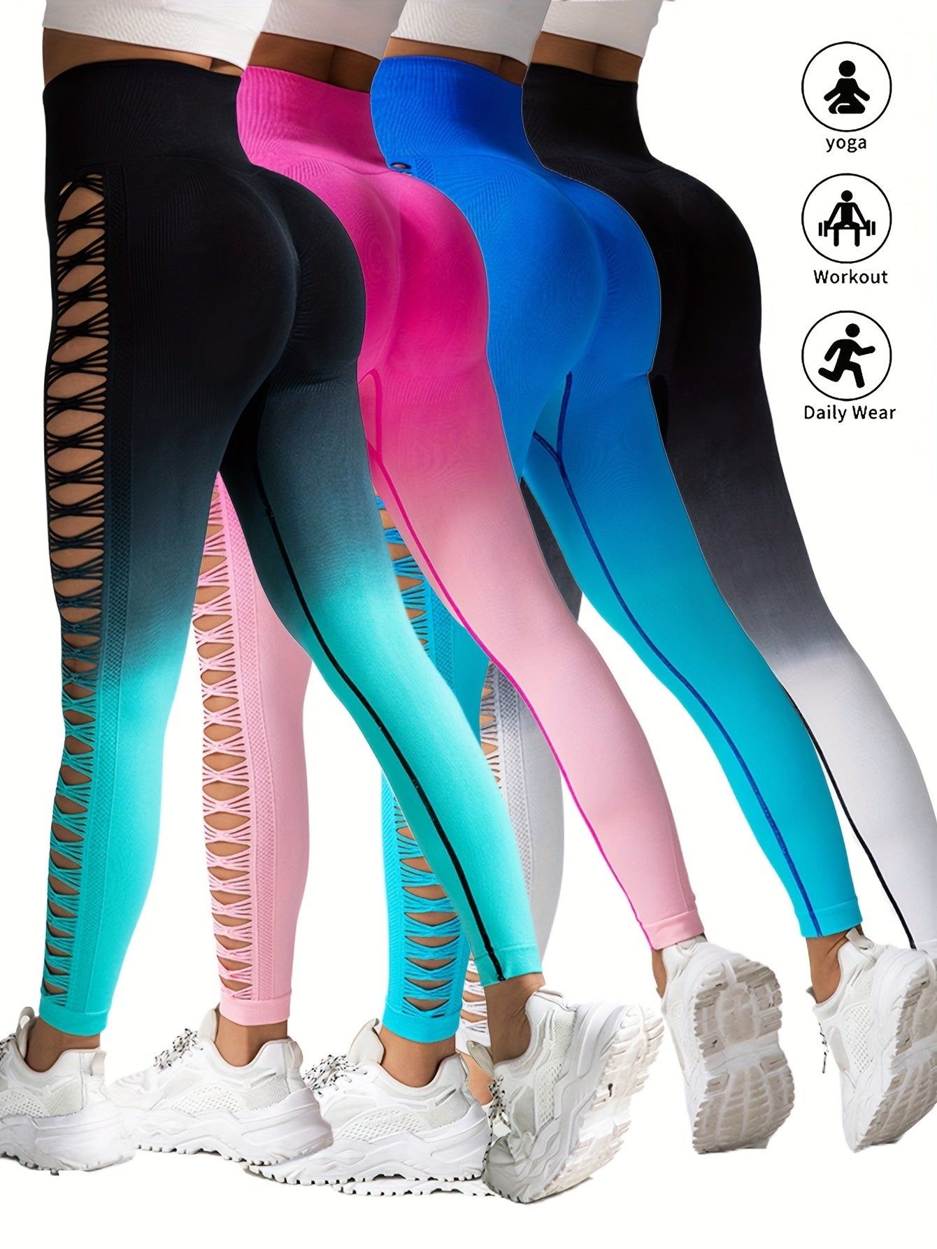 4 Pack Cut Out Ombre Leggings