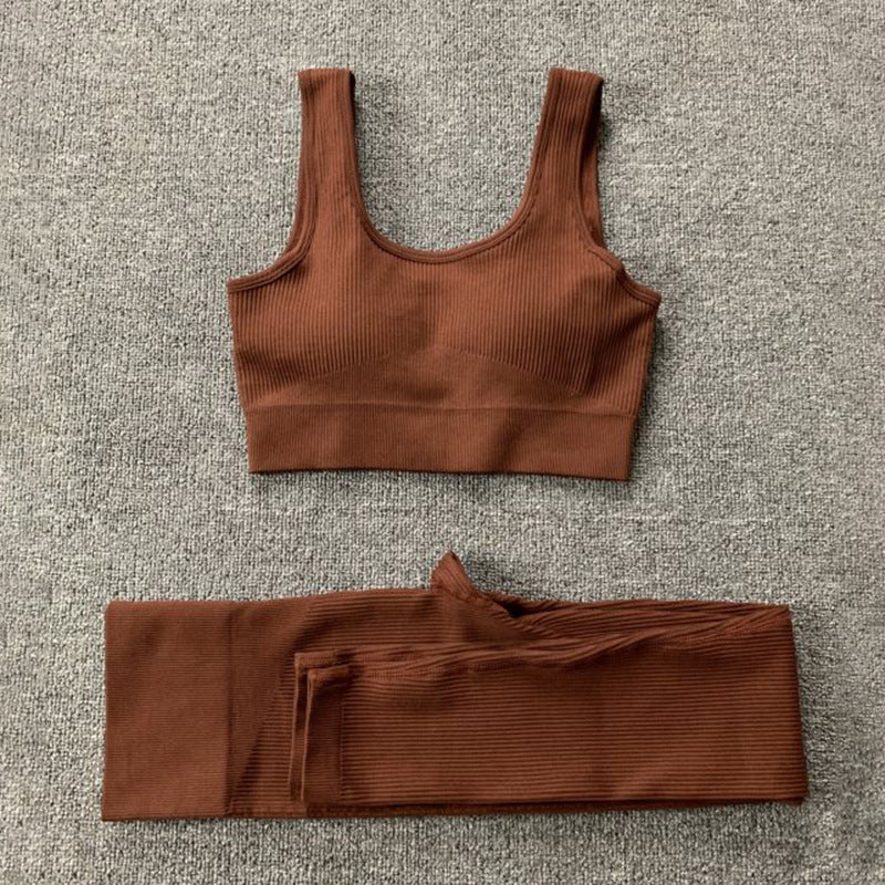 2pcs Thread Yoga Suit Seamless Bra And Butt Lifting