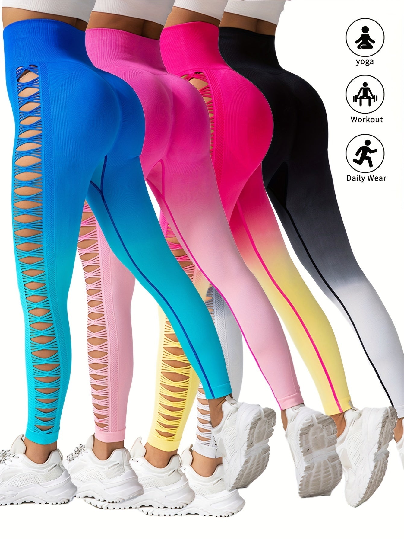 4 Pack Cut Out Ombre Leggings