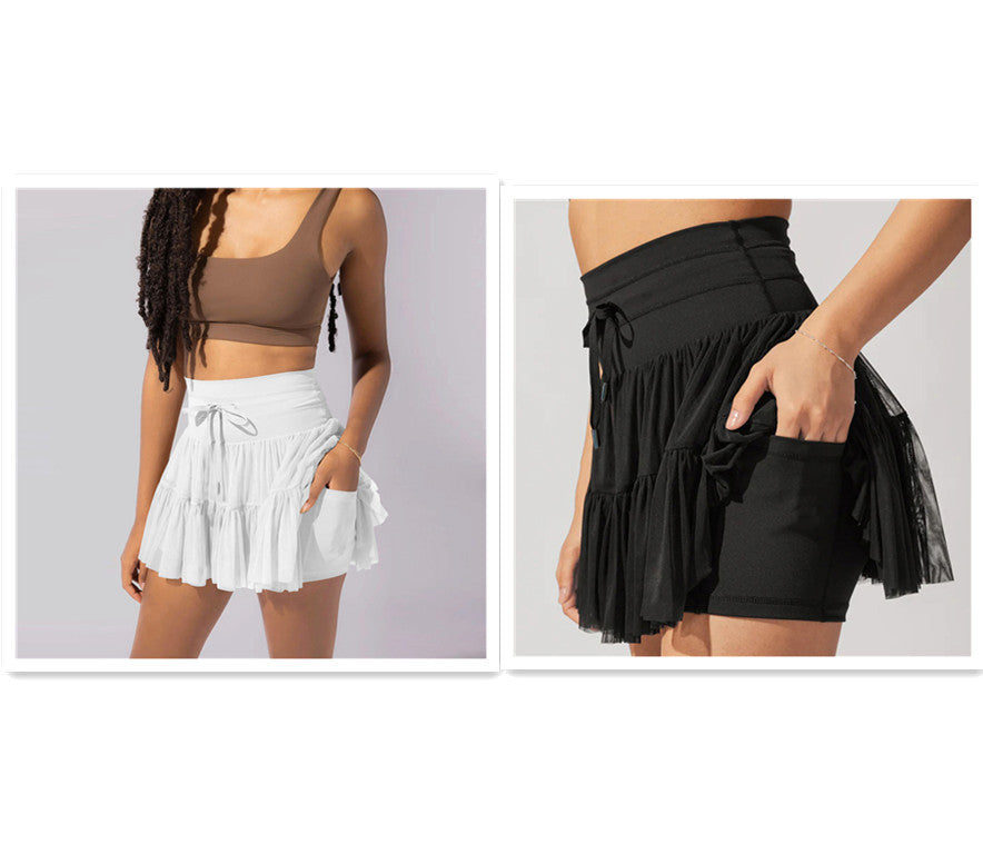 High Waist Dress Lace-up Sports Skirt With Anti-exposure